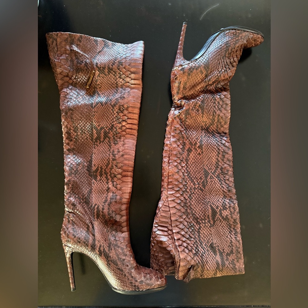 Burberry Maroon Snakeskin (might be Python) Over-the-Knee Boots